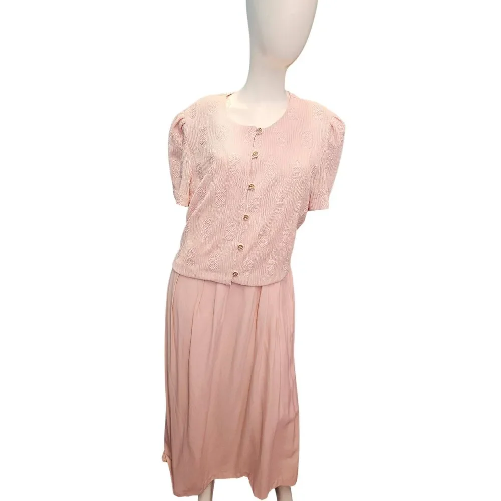 Periwinkle Pink Crochet Top Dress Womens size 18 Vintage 80's Has Tags Plus Size - Picture 2 of 9